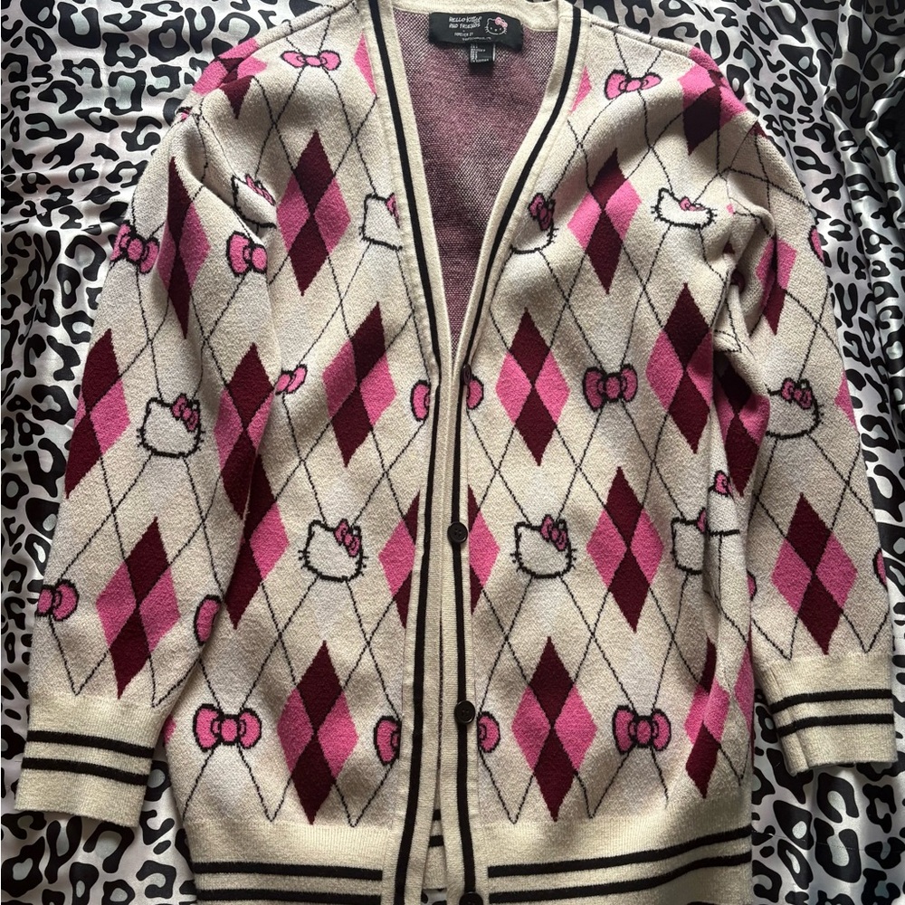 Hello kitty Pink and Cream Argyle Cardigan